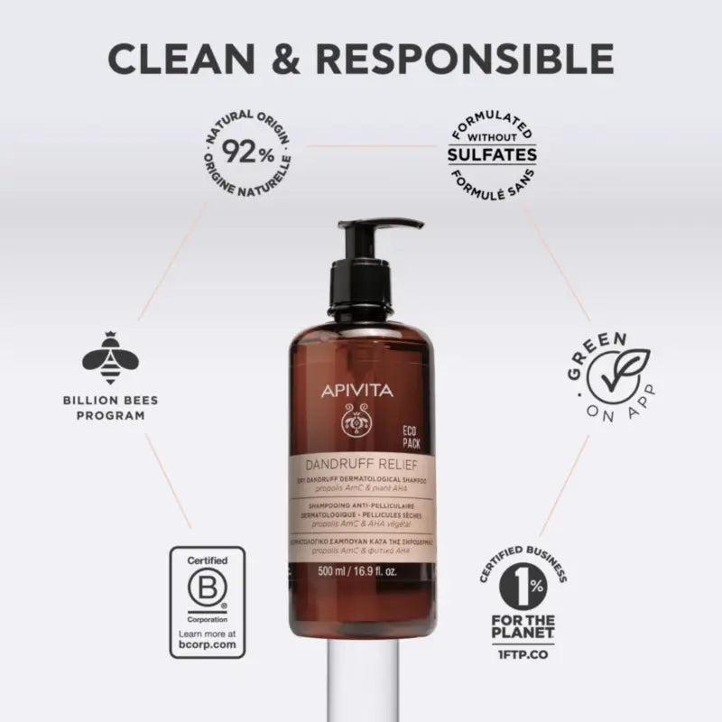 Apivita Ecopack – Shampoo dermatologico per forfora secca, 500 ml