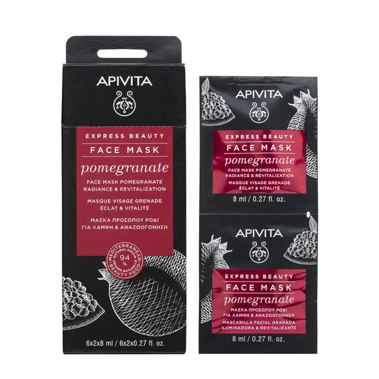 Apivita Express Beauty Maschera viso al melograno - Illuminante e rivitalizzante, 2x8 ml