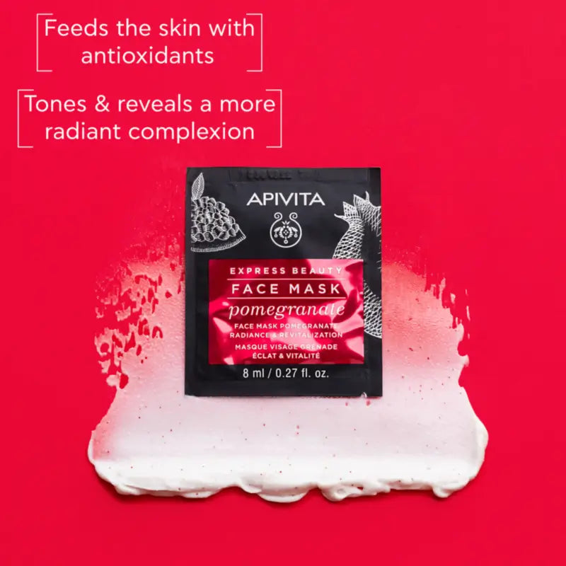 Apivita Express Beauty Maschera viso al melograno - Illuminante e rivitalizzante, 2x8 ml