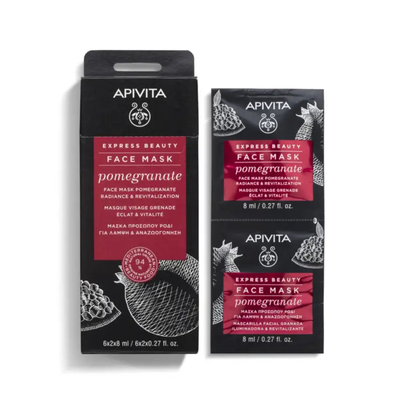 Apivita Express Beauty Maschera viso al melograno - Illuminante e rivitalizzante, 2x8 ml