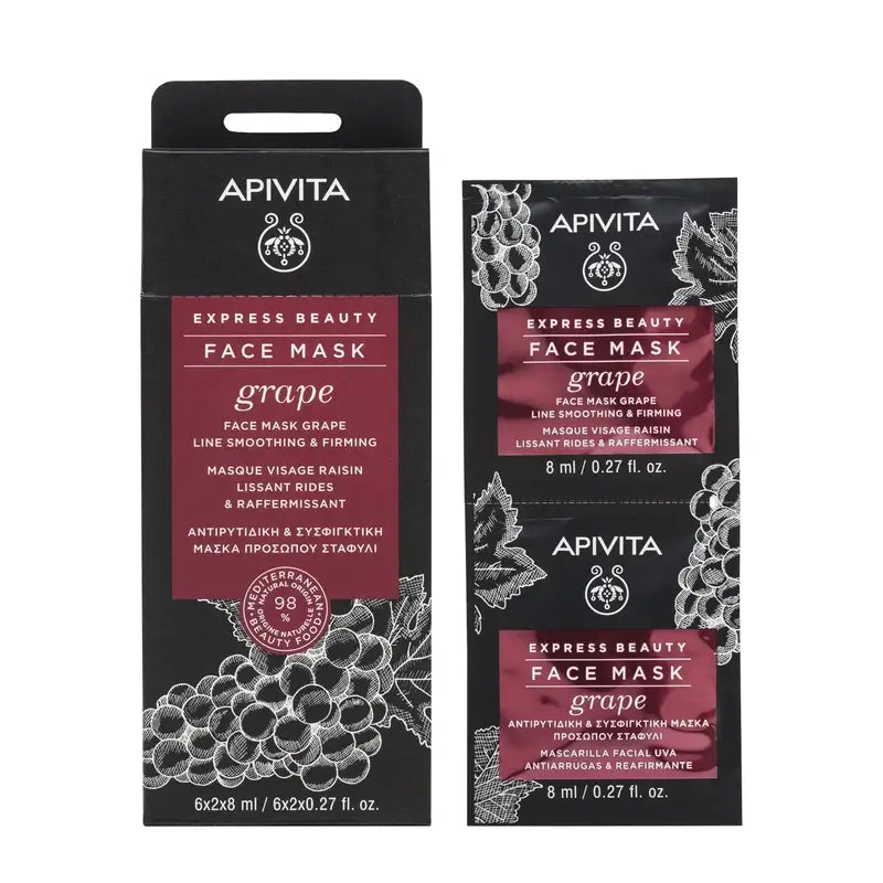 Apivita Express Beauty Maschera viso all'uva - Antirughe, 2x8 ml
