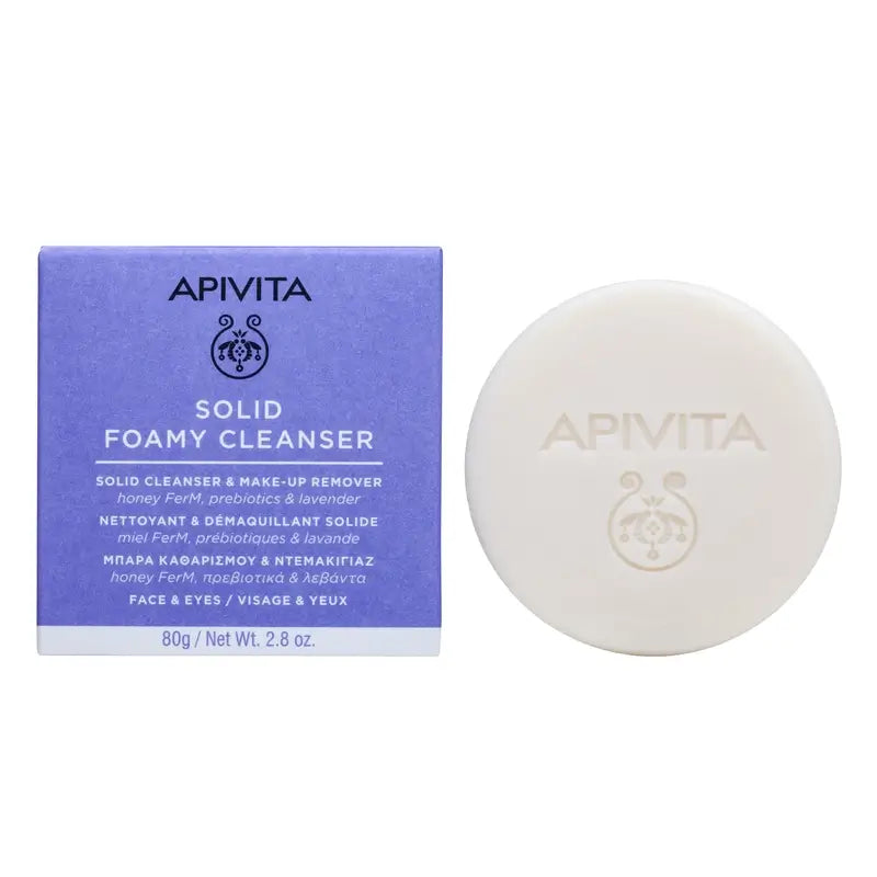 Apivita Detergente e struccante solido per viso e occhi, 80 G