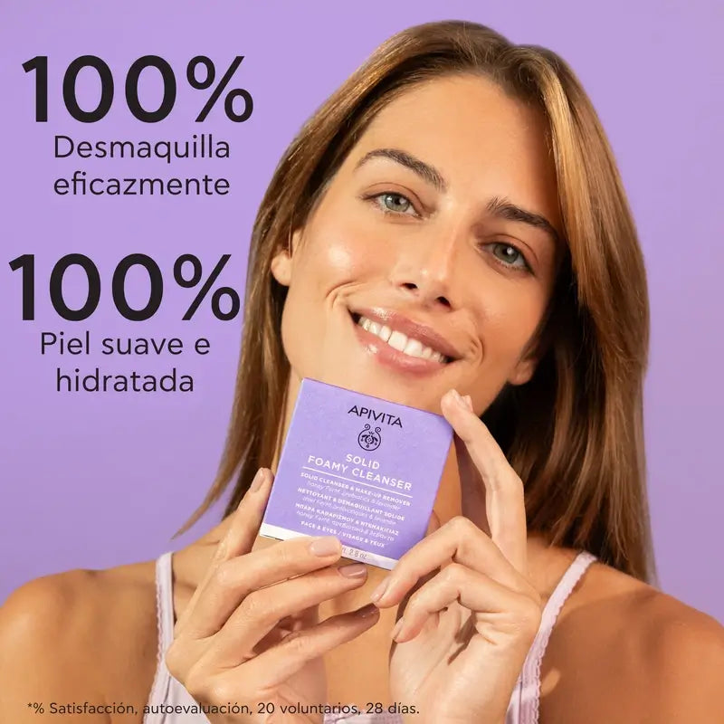 Apivita Detergente e struccante solido per viso e occhi, 80 G