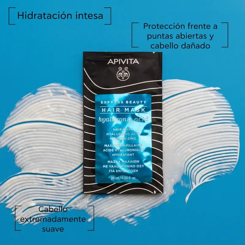 APIVITA Maschera idratante per tutti i tipi di capelli con acido ialuronico e aloe, 20 ml