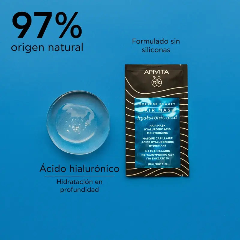 APIVITA Maschera idratante per tutti i tipi di capelli con acido ialuronico e aloe, 20 ml