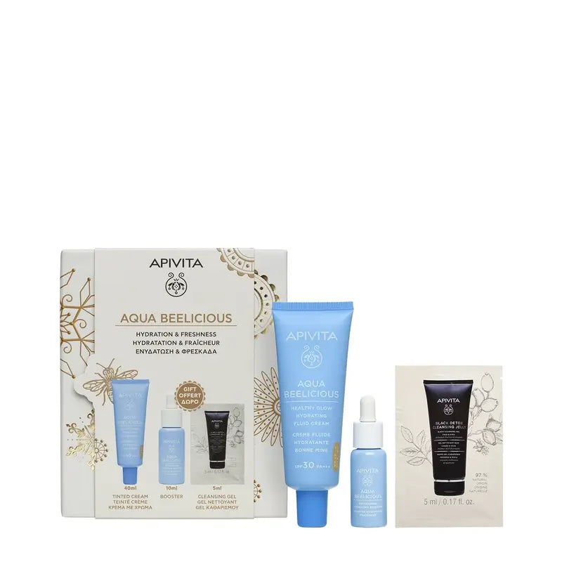 Apivita Promo Aqua Beelicious Crema Fluida Idratante Illuminante Spf 30 Con Colore, 40 Ml + Siero Gratuito 10Ml + Black Detox 5Ml