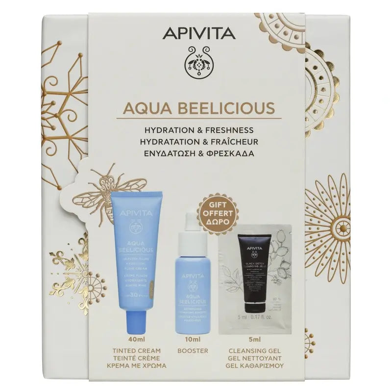 Apivita Promo Aqua Beelicious Crema Fluida Idratante Illuminante Spf 30 Con Colore, 40 Ml + Siero Gratuito 10Ml + Black Detox 5Ml