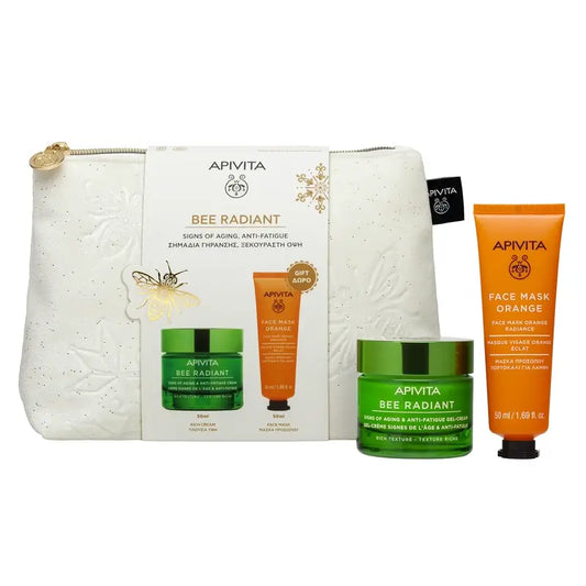 Apivita Promo Bee Radiant Age-Relief & Anti-Fatigue Gel-Cream, 50Ml + Maschera viso all'arancia, 50Ml