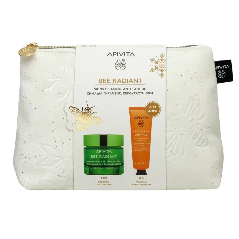 Apivita Promo Bee Radiant Age-Relief & Anti-Fatigue Gel-Cream, 50Ml + Maschera viso all'arancia, 50Ml