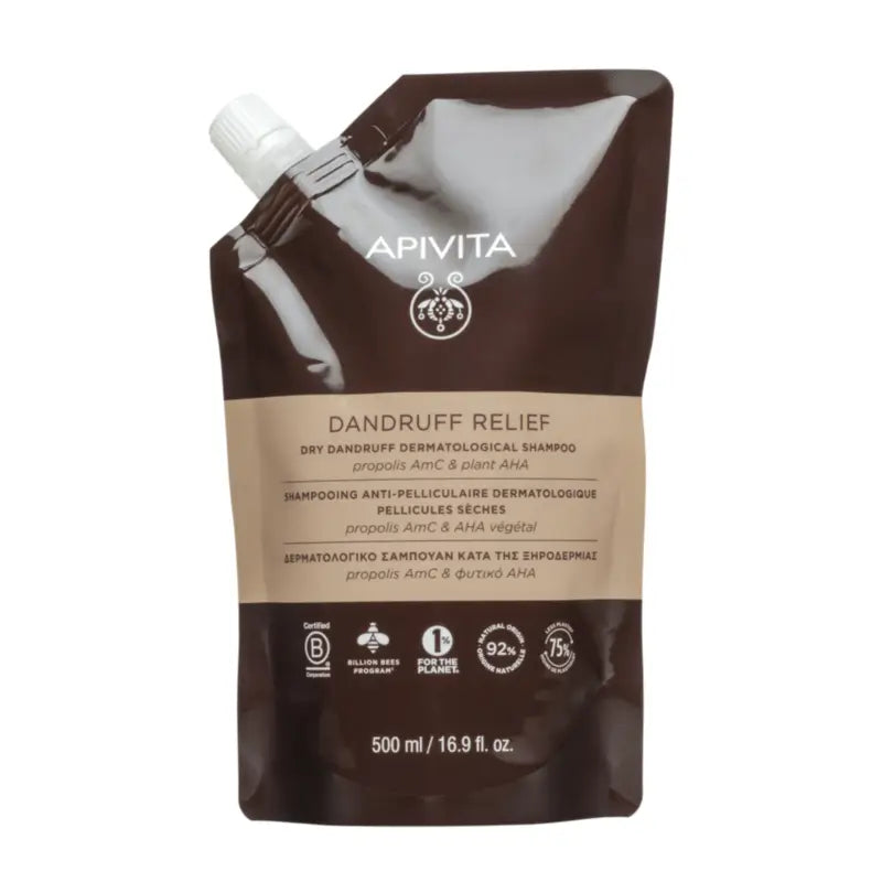 Apivita Refill - Shampoo dermatologico per forfora secca, 500 ml