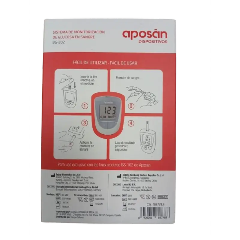 Sistema di monitoraggio della glicemia Aposan Bg-02, 10 lancette + 10 strisce