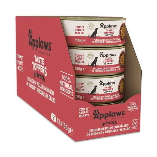 Lattina per cani Applaws Toper Chicken Higa Tern Verd Broth 12X156Gr