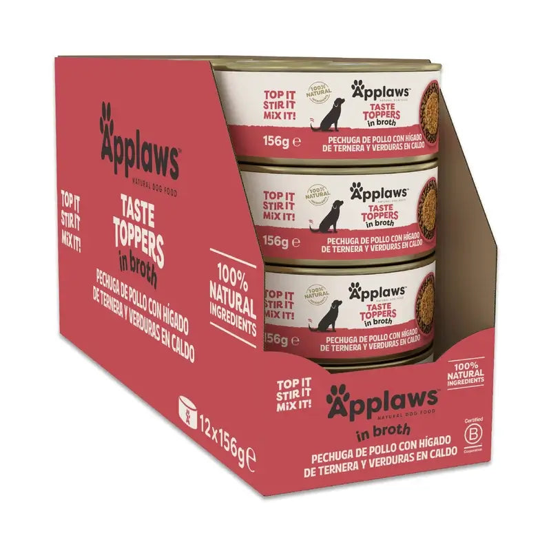 Lattina per cani Applaws Toper Chicken Higa Tern Verd Broth 12X156Gr