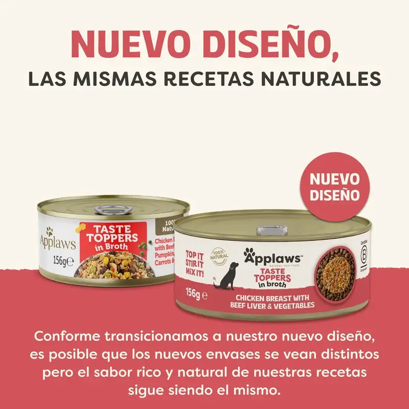 Lattina per cani Applaws Toper Chicken Higa Tern Verd Broth 12X156Gr