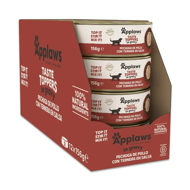 Applaws Dog Topper Tin Pollo e manzo in salsa 12X156Gr