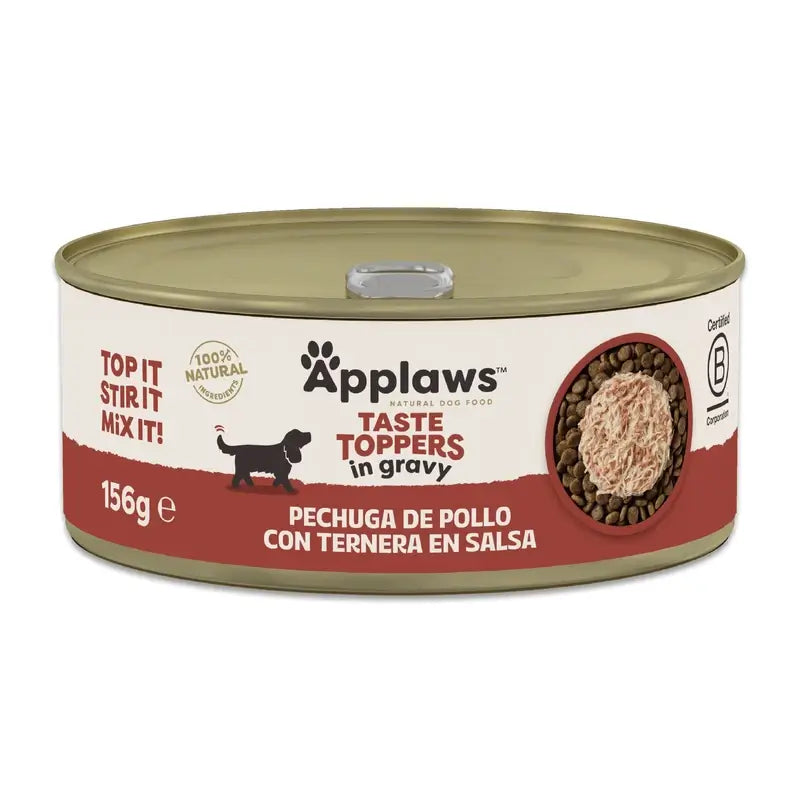Applaws Dog Topper Tin Pollo e manzo in salsa 12X156Gr