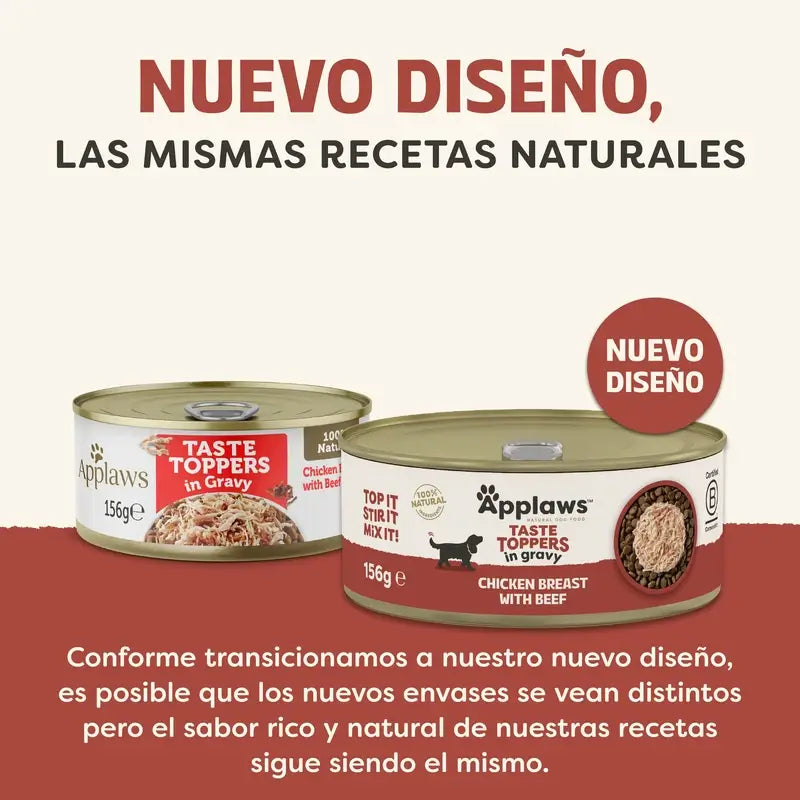 Applaws Dog Topper Tin Pollo e manzo in salsa 12X156Gr