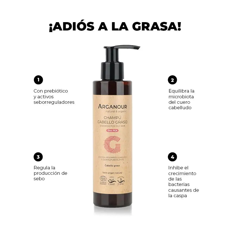 Arganour Shampoo Capillare Capelli Grassi Senza Solfati, 200 Ml