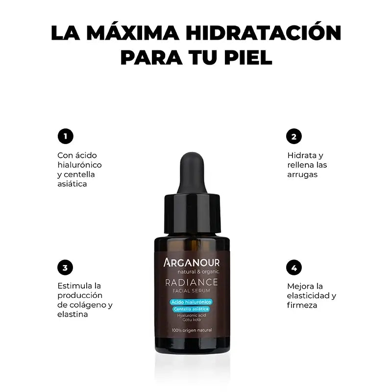 Arganour Siero Viso Radioso Acido Ialuronico e Centella Asiatica, 30 Ml
