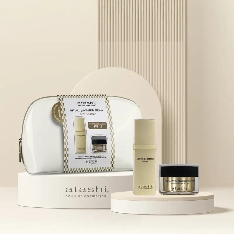 Atashi Ritual Eternal Youth Toilet Bag Siero Anti-Età Crema Idratante Ridensificante, 80 ml