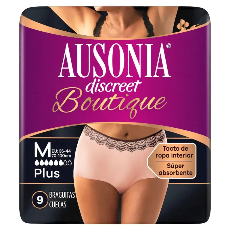 Ausonia Discreet Boutique Slip per incontinenza Beige Plus Size M, 9 Slip