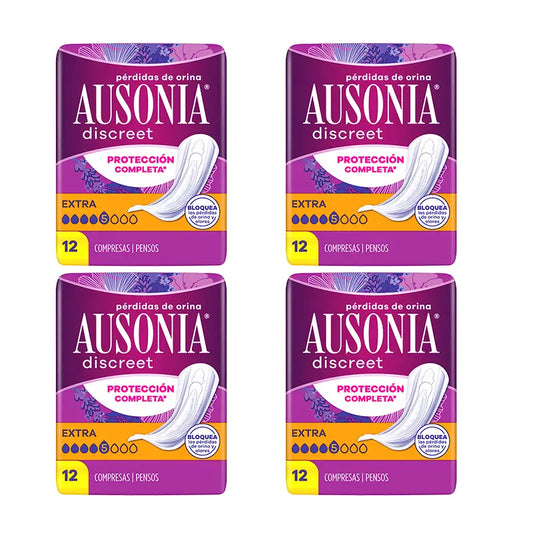 Ausonia Discreet Pack 4 x 12 assorbenti extra da donna per la perdita di urina, 4 x 12 unità