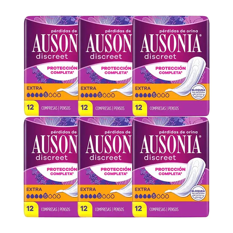 Ausonia confezione di assorbenti discreti per la perdita di urina per le donne Extra, 6 x 12 unità