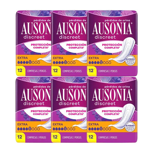 Ausonia confezione di assorbenti discreti per la perdita di urina per le donne Extra, 6 x 12 unità