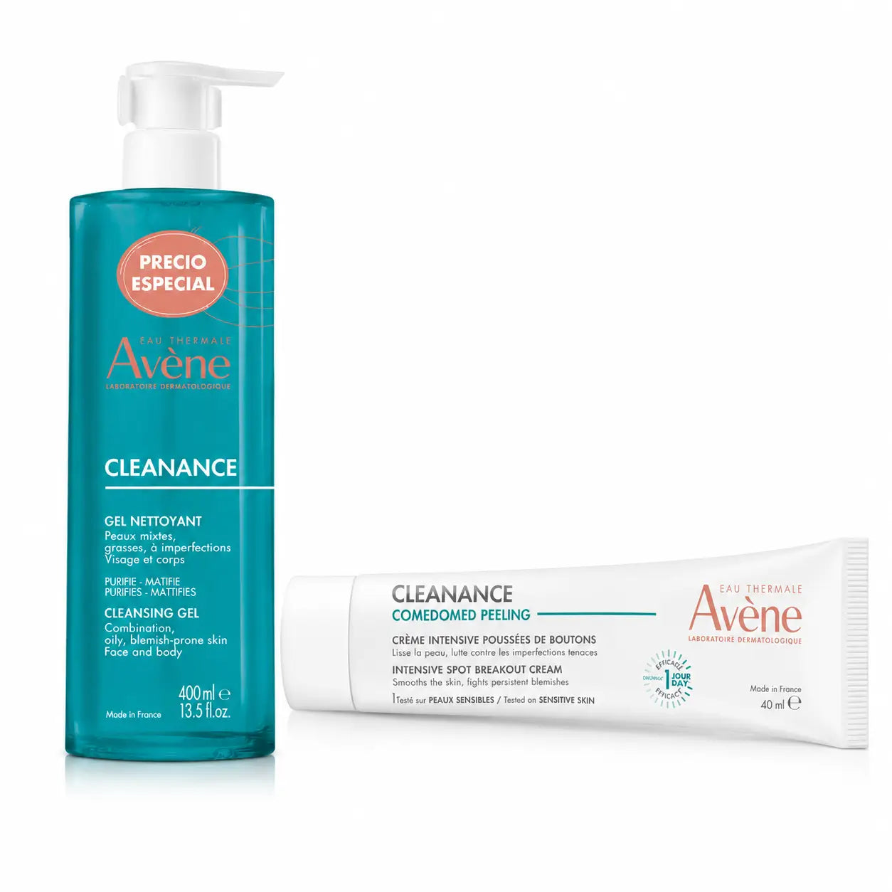 Avene Cleanance Gel Detergente + Comedomed Peeling in crema, confezione da 2