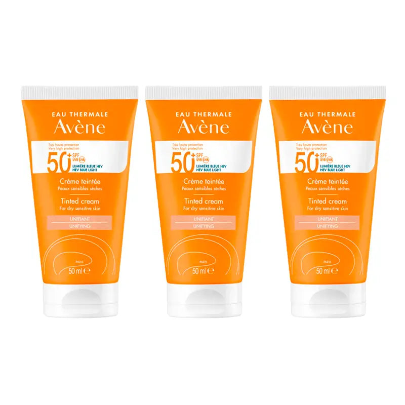 Avène Crema Solare Pelle Sensibile Spf 50+ Colore, 3 x 50 ml