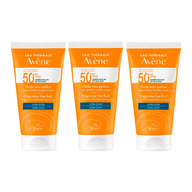 Avène Protezione solare fluida non profumata Spf 50+, 3 x 50 ml