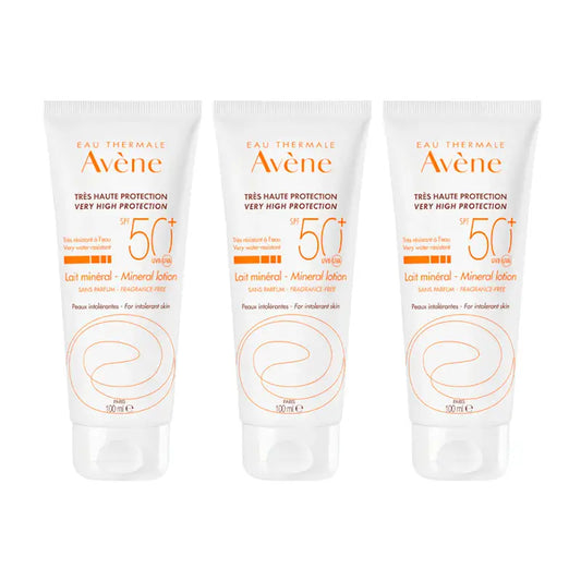 Avène Latte minerale di protezione solare per pelli intolleranti Spf 50+, 3 x 100 ml