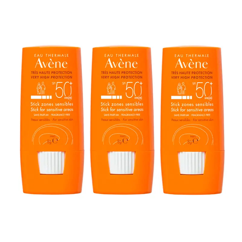 Avène Stick solare Spf 50+ Zone sensibili, 3 x 8 g