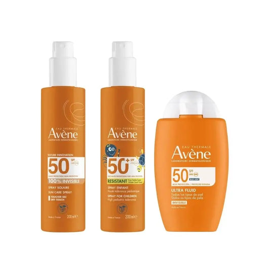 Avène Fluido Ultra Invisibile Spf50 50 Ml + Spray Invisibile Spf 50 200 Ml + Spray Spf 50+ per bambini 200 Ml