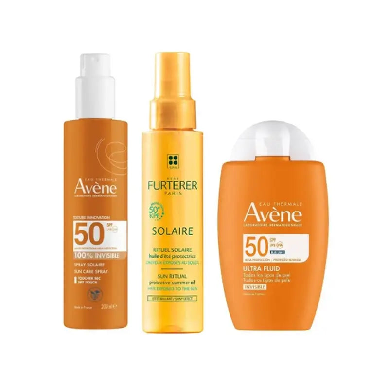 Avène Fluido Ultra Invisibile Spf50 50 Ml + Spray Invisibile Spf50 200 Ml + Olio Solare Protettivo Kpf 50⁺ 100 Ml