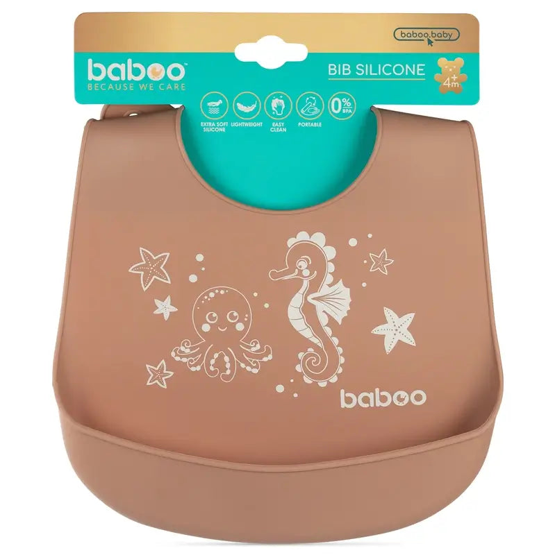 Baboo Bavaglino in silicone morbido con tasca Cacao, 4+ mesi, 1 pz.