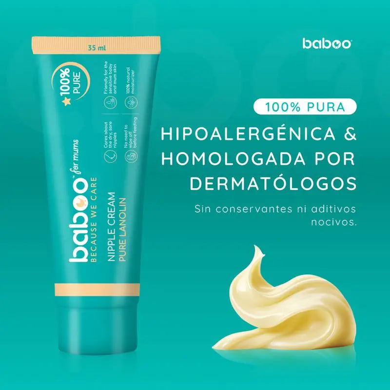 Baboo Crema per capezzoli alla lanolina pura al 100%, 35 ml