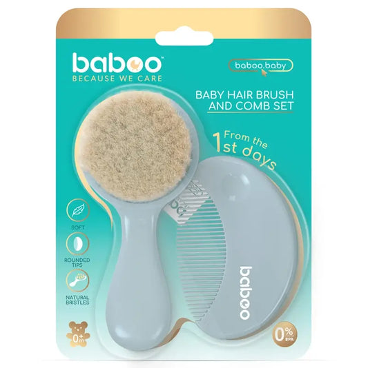 Baboo Set spazzola e pettine in setole naturali 0+ mesi, 2 pezzi