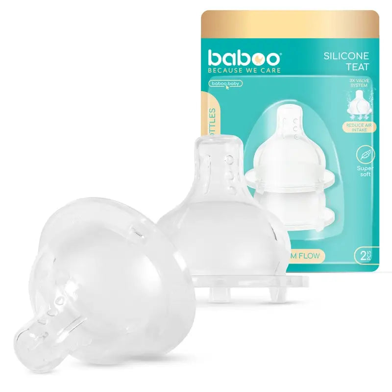 Baboo Tettarelle anticoliche a collo largo per liquidi densi, 6+ mesi, 2 pz.