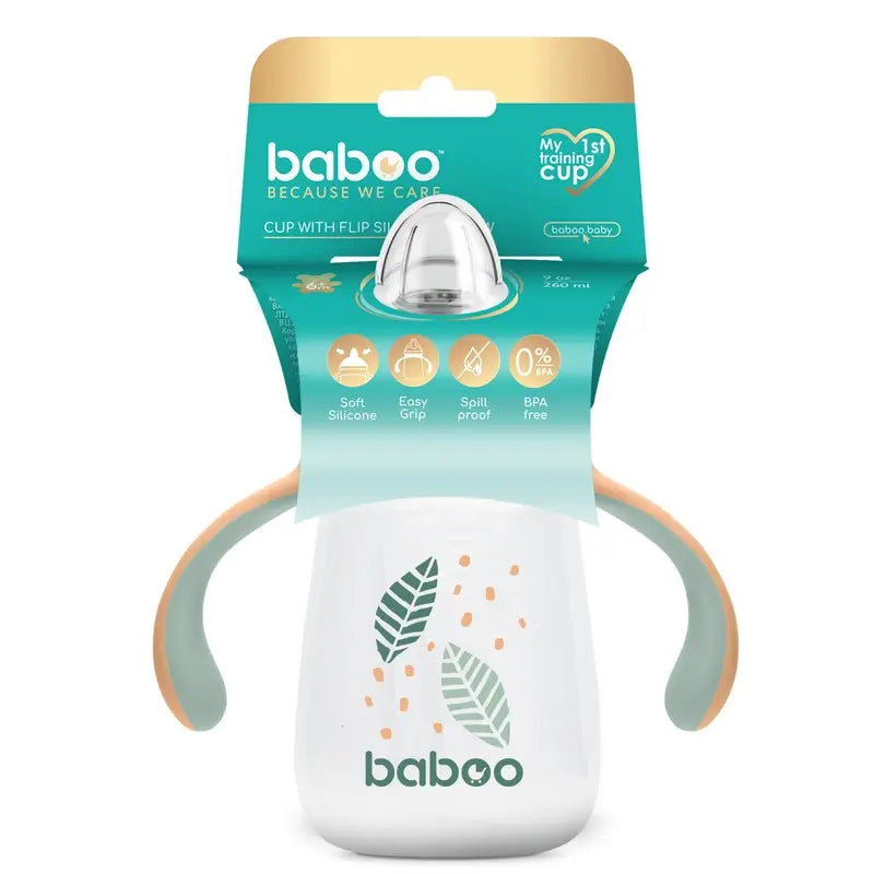 Baboo Peachy Keen Tazza di apprendimento in silicone con boccaglio 6+ mesi, 260 ml