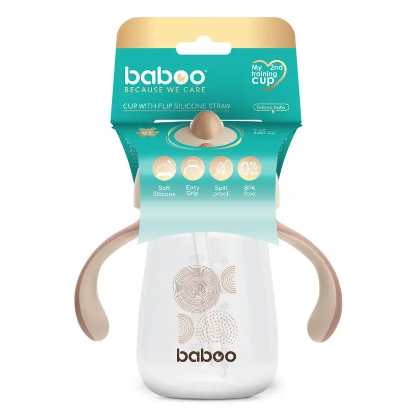 Baboo Au Naturale Tazza di apprendimento in silicone con cannuccia 9+ mesi, 260 ml