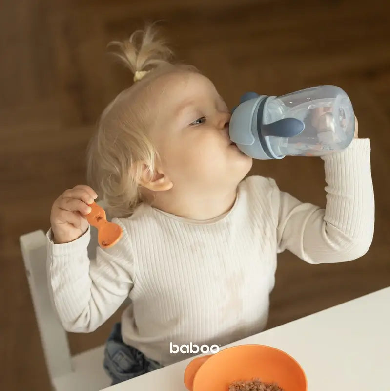 Baboo Blue Haze Tazza didattica in silicone con cannuccia 9+ mesi, 260 ml