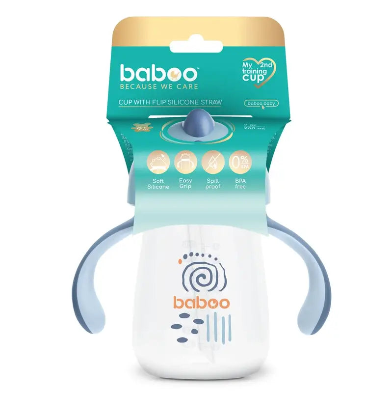 Baboo Blue Haze Tazza didattica in silicone con cannuccia 9+ mesi, 260 ml