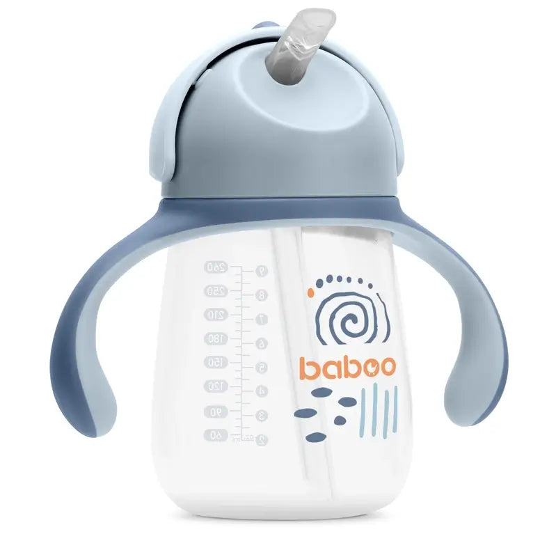 Baboo Blue Haze Tazza didattica in silicone con cannuccia 9+ mesi, 260 ml