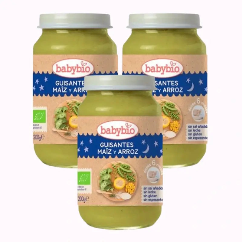 Babybio Buona Notte Piselli-Maizena-Riso, Confezione 3 x 200 grammi