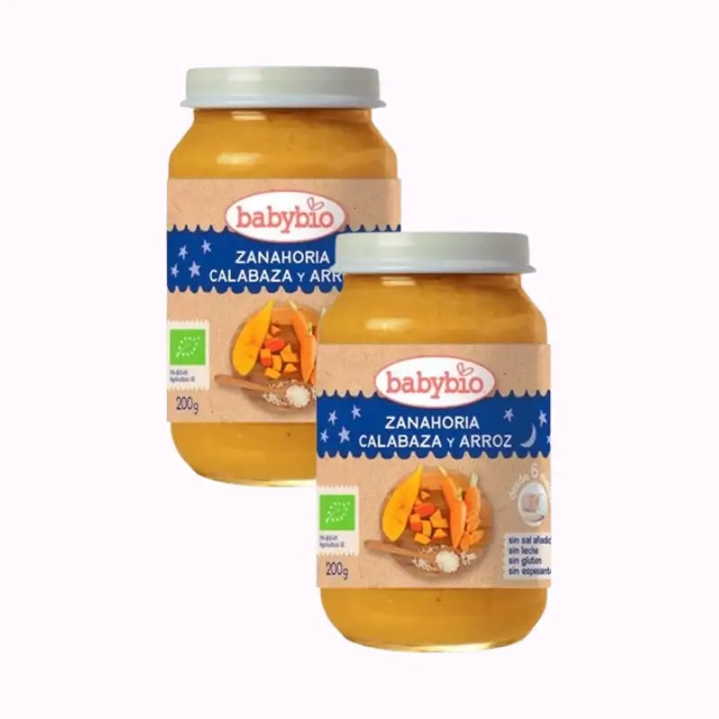 Babybio Buonanotte Carota-Squash-Riso, Confezione 2 x 200 grammi