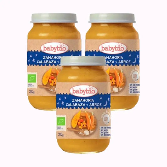 Babybio Buonanotte Carota-Squash-Riso, Confezione 3 x 200 grammi