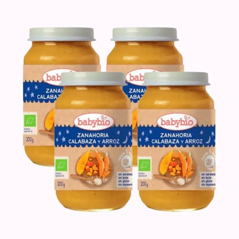 Babybio Buonanotte Carota-Squash-Riso, Confezione 4 x 200 grammi