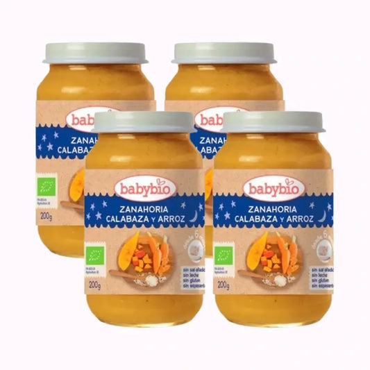 Babybio Buonanotte Carota-Squash-Riso, Confezione 4 x 200 grammi