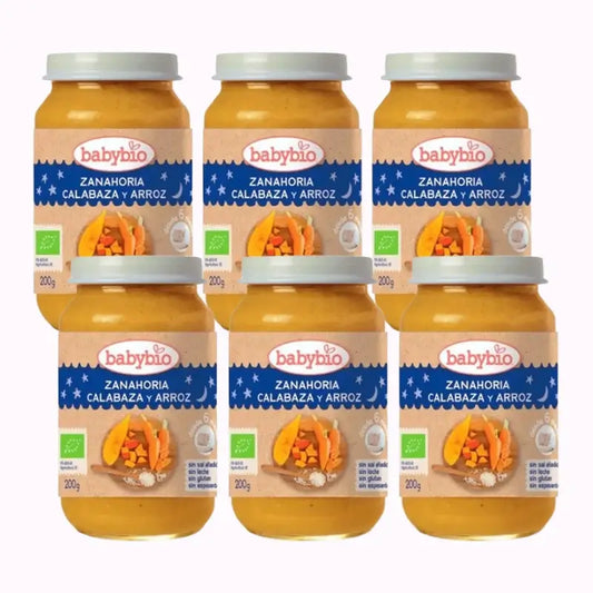 Babybio Buonanotte Carota-Squash-Riso, Confezione 6 x 200 grammi
